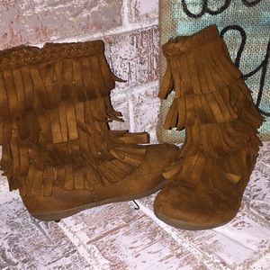 Toddler Cognac Fringe Boots